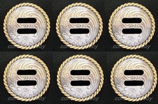Set of 6 Western Antique Gold Round Rope Edge Slotted Conchos 1-1/2"