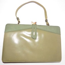 Vintage 2 tone Khaki Green Leather J.Miller Envelope Handbag Purse