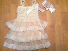 girls vintage dress lace layered tulle headband set lot flower girl ivory 12-24m