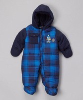 LONDON FOG Baby Boys 6-9M Blue Plaid Faur Fur Lined Penguin Bunting *NWT
