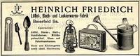 Heinrich Friedrich Beierfeld BLECH- UND LAKIERWAREN Historische Reklame von 1908
