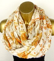 XXL Loop Schal Schlauchschal Rundschal Crash Knitter Blumen Floral Weiß