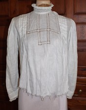 Vtg Victorian Edwardian Bodice Blouse Hand Made Drawn Work Insertion Style Lace
