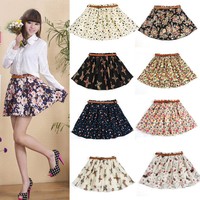 Damen Sommer High Waist Chiffon Blumen kurz Mini-Rock-Kleid in Gr.S M L XL XXL