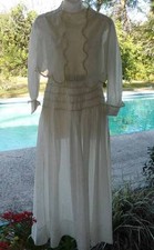 Antique Victorian Wedding Party Dress Gown Net Lace Bolero Jacket Ribbonwork