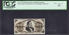 Us 25c Fractional Currency Fiber Paper Fr 1297 Pcgs 58 Ch Au