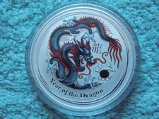 2012 Australian Silver Dragon Lunar Series Ii Colorized Bu 1 Oz Black/Red