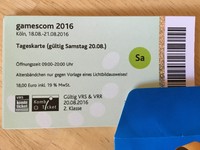 GAMESCOM 2016 SAMSTAG 20.08.2016 VOLLZAHLER TAGESKARTE NICHT PERSONALISIERT
