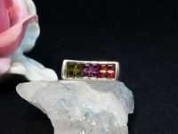 Edelsteinring Ring  Silber 925 mit Granat, Amethyst, Peridot Gr 52 (16,5 mm Ø) 