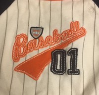 (#29) Carter's Size 12m Boys Baseball Jersey One-Piece Orange White Blue Striped
