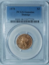 1878 Pcgs Vf Details $3 Three Dollar Gold Piece