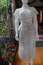 Lim'S Vintage Classic All Hand Made Crochet Top & Skirt Set M White 100% Ramie