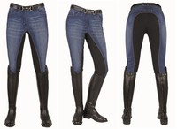 Reithose - Summer-Denim (100)  HKM   Damen - 3/4 Besatz aus Alos - Stretch-Mat.