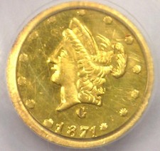 1871 Liberty 50C California Gold Half Dollar Coin Bg-1025 - Pcgs Unc Detail (Ms)