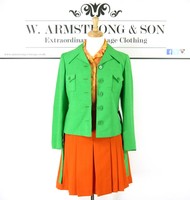 Women's VINTAGE 60s 70s Bright Green Belted Smart Short Jacket MOD Twiggy UK 10
