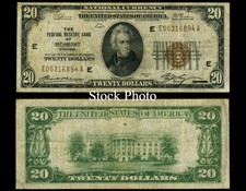 1929 $20 Federal Reserve Bank Note Depression Era Currency