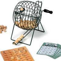 BINGO Spiel Bingospiel Losmaschine 24 cm aus Holz und Metall