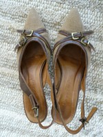 BRUNO PREMI Pumps spitz Größe 38 natur braun Gold Sohle Leder gebraucht