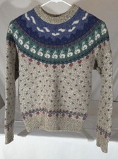 Vintage 80's Eddie Bauer Rabbits Mountains Cloudy Sky Pattern Sweater Women's S