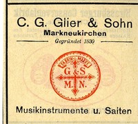 C.G. Glier & Sohn Markneukirchen MUSIKINSTRUMENTE Trademark 1912