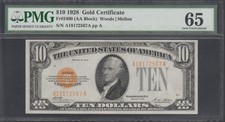 #Fr2400 $10 1928 Gold Note Woods / Mellon Pmg 65 Gem Unc Wl5795 Key