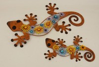 Dekobote, Metall Gecko L 27 - 44 cm Wanddeko Gartendeko Gartenfigur Steine bunt 