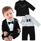 0-24M Baby Boy Gentleman Tuxedo Wedding Romper and Jacket 2pcs Formal Wear Suit