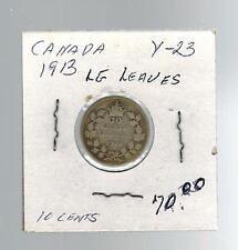 1913 Canada Ten Cents coin Y 23 Large Leaves