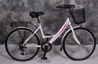 26 ZOLL_DAMENCITYBIKE_21-GANG SHIMANO + LICHT + KORB_NEU 2608-90-Rosa-Weiß