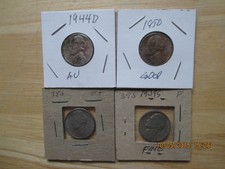 4 Jefferson nickels, 1938-S, 1939-S, 1944-D, 1950-P