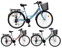 26" City Fahrrad Damenrad 21 Gang Schaltung, Korb, Gepäckträger, LED Beleuchtung