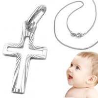 Baby Taufe  Kommunion Kinder Einschulung  Kreuz Anhänger mit Kette Silber 925