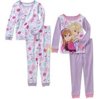 NWT-Girls 4 pc Disney Frozen Elsa Anna Long Sleeve Shirt & Pants Pajamas-3T 4T 5