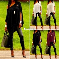 Damen Sommer Bluse Top Tunika Strand Urlaub asymmetrische Shirt Longshirt Hemd