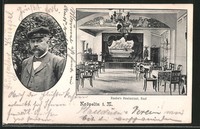 schöne AK Kröpelin, Raabe´s Restaurant, Saal, Portrait des Herrn Raabe 1908 