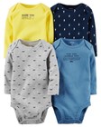 New Carter's 4 Pack Boy Bodysuits NWT Size NB 3 6 9 12 18 24 Long Sleeve Mustach