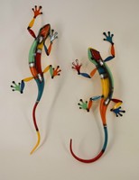 Dekobote, 2er SET XXL Metall bunte Geckos Gartendeko Gartenfigur Tier Wanddeko 