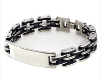 ID Edelstahl Armband mit Kautschuk mit Gravur nach Wunsch! mit  Box , Nr. 104Neu
