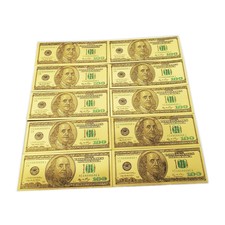 10pcs 1:1 $100 dollar 24K Gold Foil Golden Usd Paper Money Banknotes Crafts