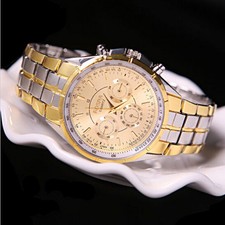 Fashion Men's Luxury Date Gold Dial Stainless Steel Analog Quartz Wrist Watch