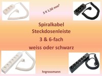 Spiralkabel Verlängerung Steckdosenleiste 3- fach o. 6- fach weiss o. schwarz