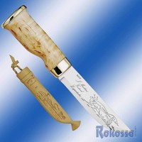 Marttiini Lappland-Messer, Klinge 13 cm, Birkenholz, Lederscheide - 180413