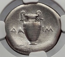 THEBES BOEOTIA 379BC Ancient Silver Greek Stater Coin Shield Amphora NGC i59982