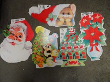 D* Lot of 5 Vintage Christmas Die Cut Wall Decorations Santa Tree Poinsetta