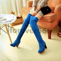 G34-45 Damen Overkneestiefel Boots Hoher Absatz Flausch Viele Faben Winter 