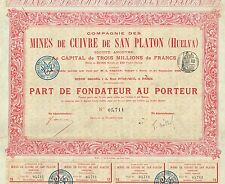 Spain Copper Mines Of San Platon stock certificate 1906