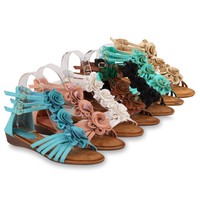 Damen Sandalen Riemchensandalen Blumen Sommer Schuhe 71906