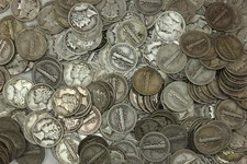 100 Mercury Silver Dimes = $10 Face = 2 Full Rolls ~ 90% Silver! Free Shipping !