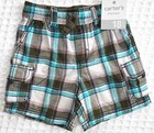 NEW Carter's Baby Toddler Boys 18 mos Blue Brown White Plaid Cotton Cargo Shorts