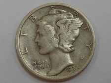 Coinhunters - 1937-D Mercury Silver Dime - Extra Fine, Xf, 90% Silver